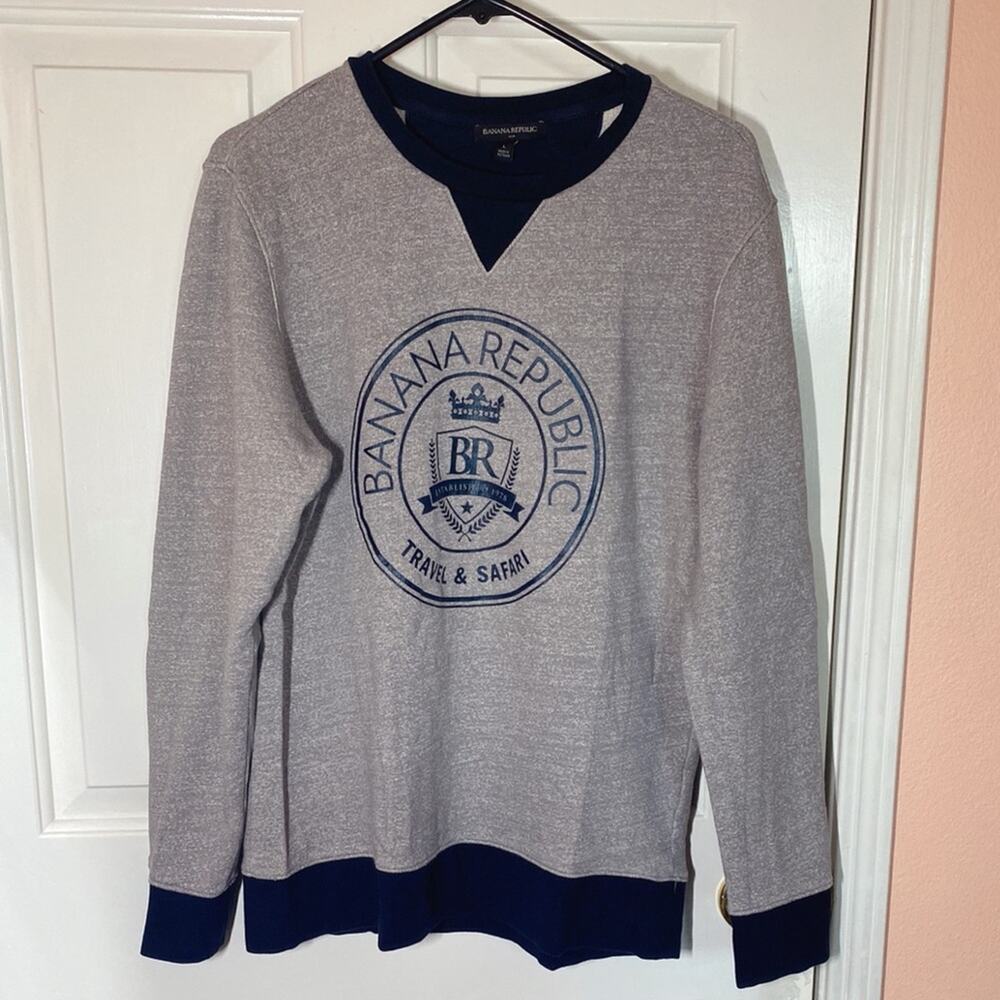 Banana Republic Gray and Blue Crewneck Long Sleeve Sweater Pullover | L